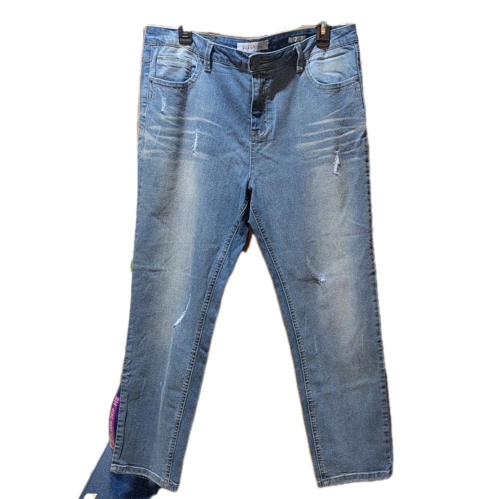 Kenneth Cole Reaction Crop‎ Jeans Womens Blue Distressed Denim Size 12